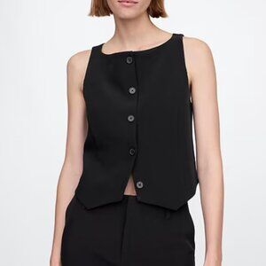 Women GAP BiStretch Boatneck Crop Vest Casual Minimalist Black Size Large Tall